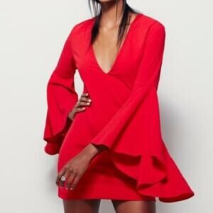Free People Backstage Red Bell Sleeve Farrah Mini Dress Sz Small
